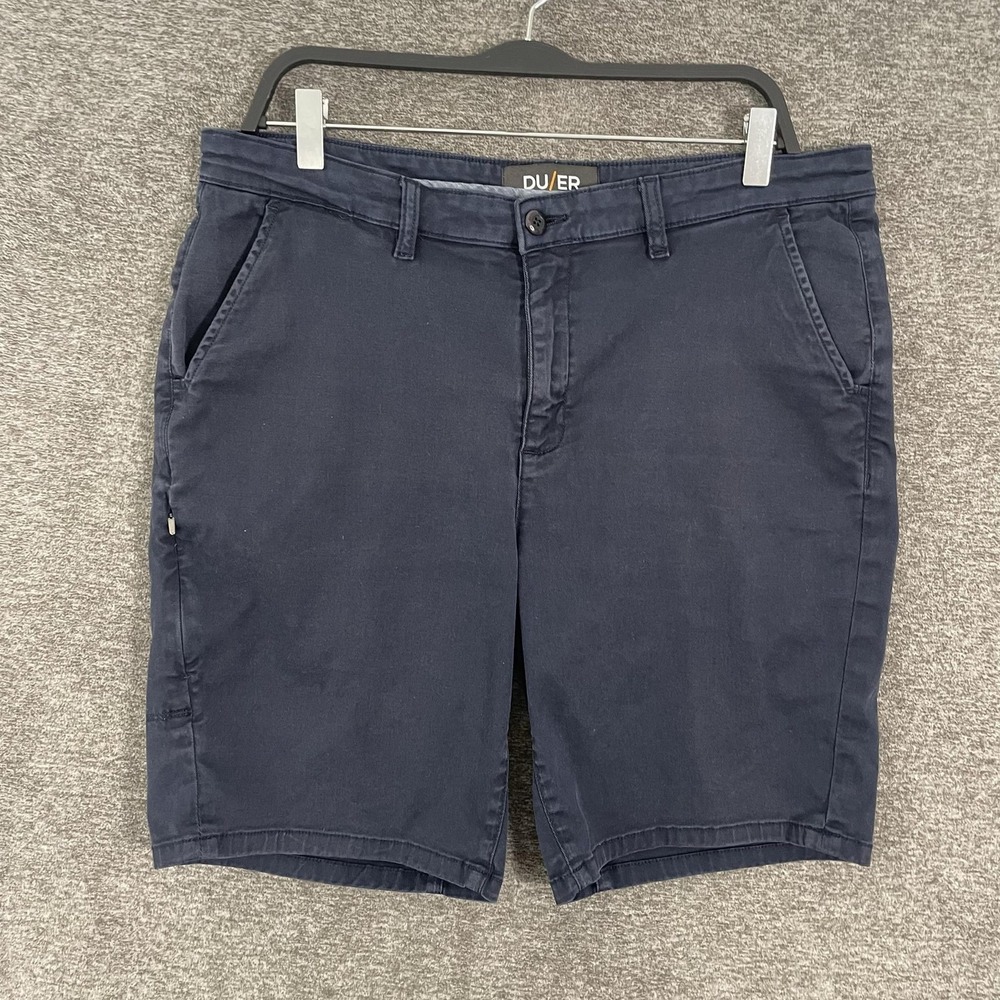 DU/ER Shorts Mens 34 Blue Cotton Blend Chino Stretch Travel Casual 9 Inseam
